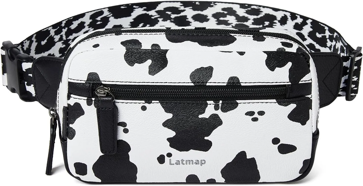 2L Fanny Packs Everywhere Belt Bag Small Fashion Crossbody Waist Pack Faux Leather Waterproof Sling Chest Bag For Women Cow Print