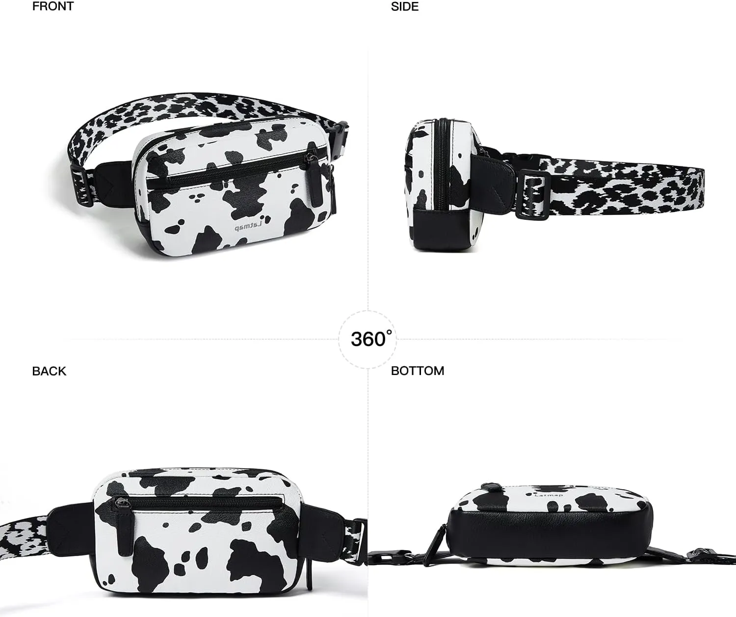 2L Fanny Packs Everywhere Belt Bag Small Fashion Crossbody Waist Pack Faux Leather Waterproof Sling Chest Bag For Women Cow Print
