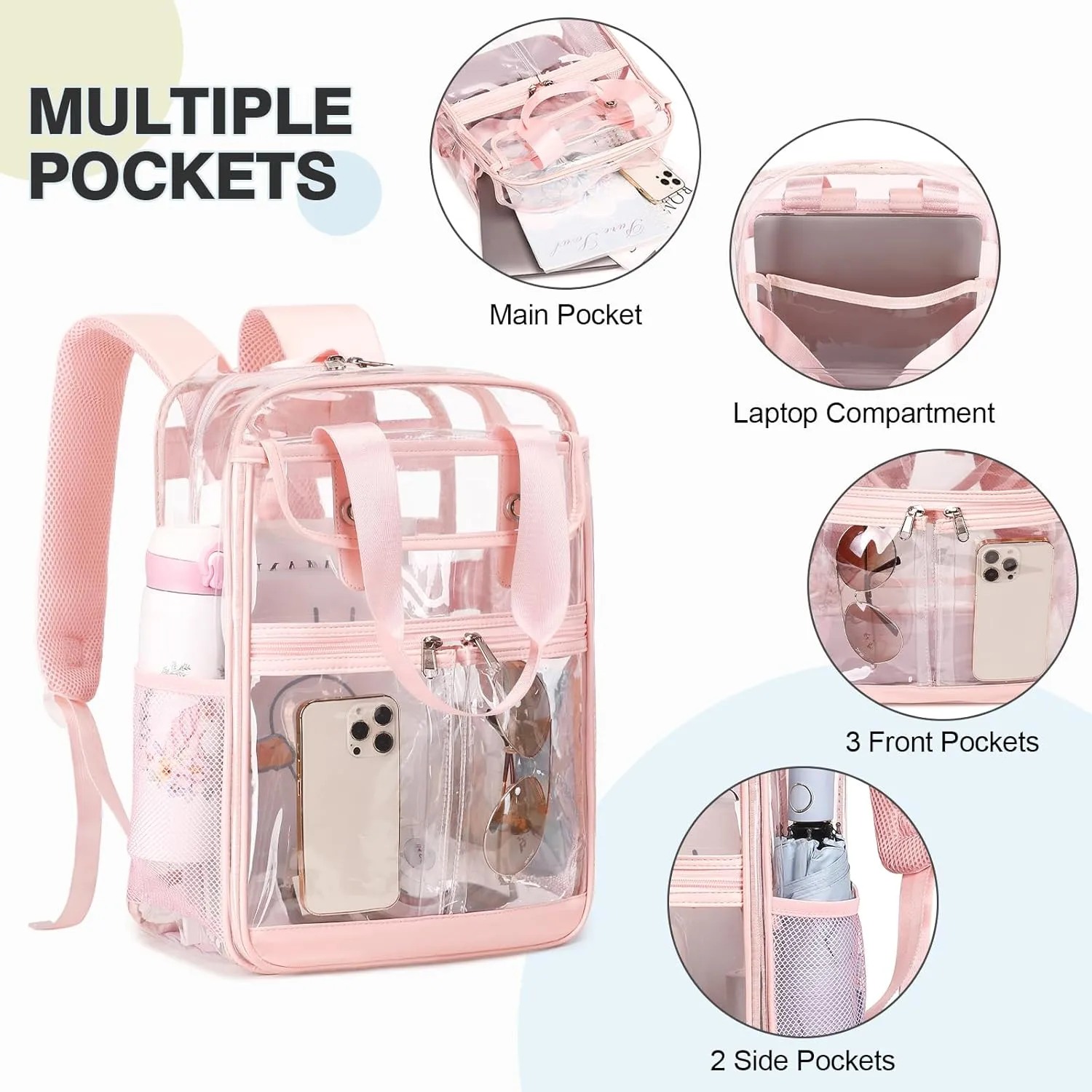 2PCS Clear Backpack for Women Girls, Heavy Duty Clear Backpack with Clear Tote Bag for Stadium Events, See Through Backpack, Large Transparent Backpack Clear Bookbag for Concert Work Travel
