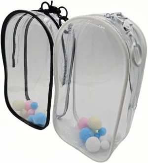 2PCS Clear Figure 7inches Display Bag Case with Keychain Pom Balls for LABUBU Bag Box & Under 17cm Dolls Storage Bag Hanging Organizer Zipper Protection（NO Doll,U-Shaped