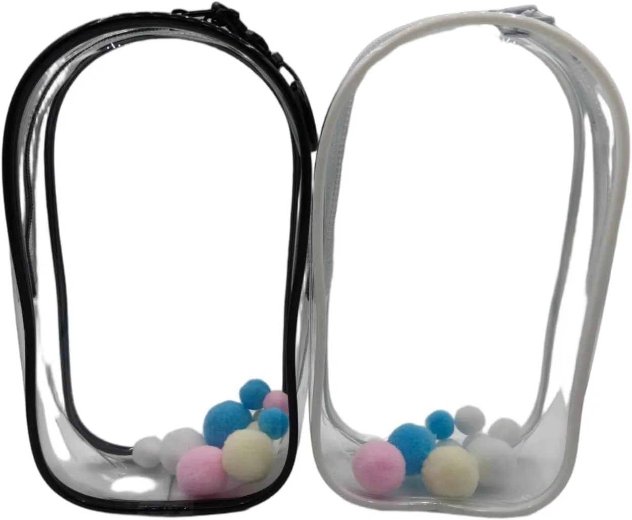 2PCS Clear Figure 7inches Display Bag Case with Keychain Pom Balls for LABUBU Bag Box & Under 17cm Dolls Storage Bag Hanging Organizer Zipper Protection（NO Doll,U-Shaped