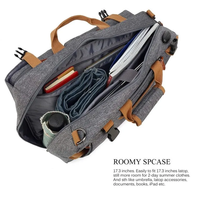 3 in 1 Convertible Laptop Backpack - Spacious, USB Charging | 17.3 inch | Grey