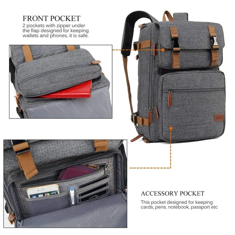 3 in 1 Convertible Laptop Backpack - Spacious, USB Charging | 17.3 inch | Grey
