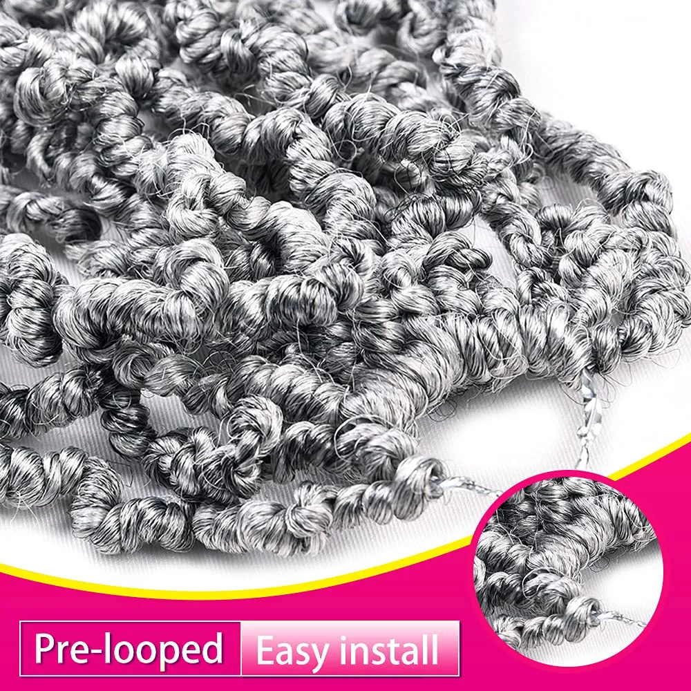 3 Packs Grey Short Curly Spring Pre-twisted Braids Synthetic Crochet Hair Extensions 12 inch 15 strands/pack Ombre Bomb Crochet Twist Braids Fiber Fluffy Curly Twist Braiding Hair Bulk (Grey#)