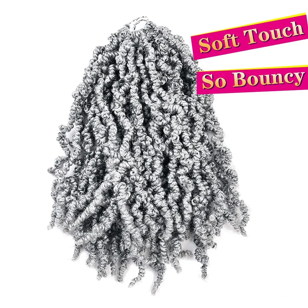 3 Packs Grey Short Curly Spring Pre-twisted Braids Synthetic Crochet Hair Extensions 12 inch 15 strands/pack Ombre Bomb Crochet Twist Braids Fiber Fluffy Curly Twist Braiding Hair Bulk (Grey#)