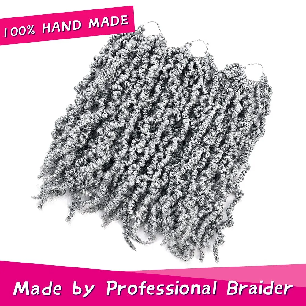 3 Packs Grey Short Curly Spring Pre-twisted Braids Synthetic Crochet Hair Extensions 12 inch 15 strands/pack Ombre Bomb Crochet Twist Braids Fiber Fluffy Curly Twist Braiding Hair Bulk (Grey#)