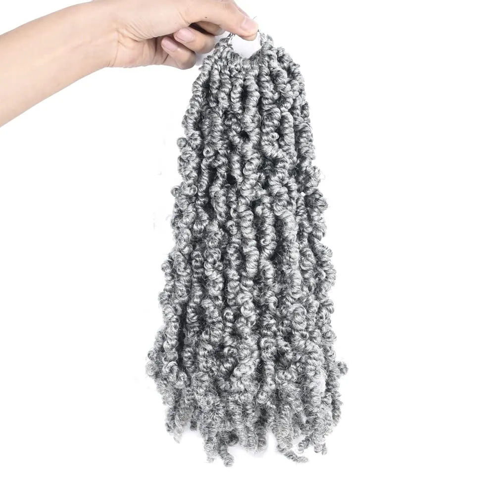 3 Packs Grey Short Curly Spring Pre-twisted Braids Synthetic Crochet Hair Extensions 12 inch 15 strands/pack Ombre Bomb Crochet Twist Braids Fiber Fluffy Curly Twist Braiding Hair Bulk (Grey#)