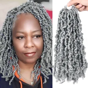 3 Packs Grey Short Curly Spring Pre-twisted Braids Synthetic Crochet Hair Extensions 12 inch 15 strands/pack Ombre Bomb Crochet Twist Braids Fiber Fluffy Curly Twist Braiding Hair Bulk (Grey#)