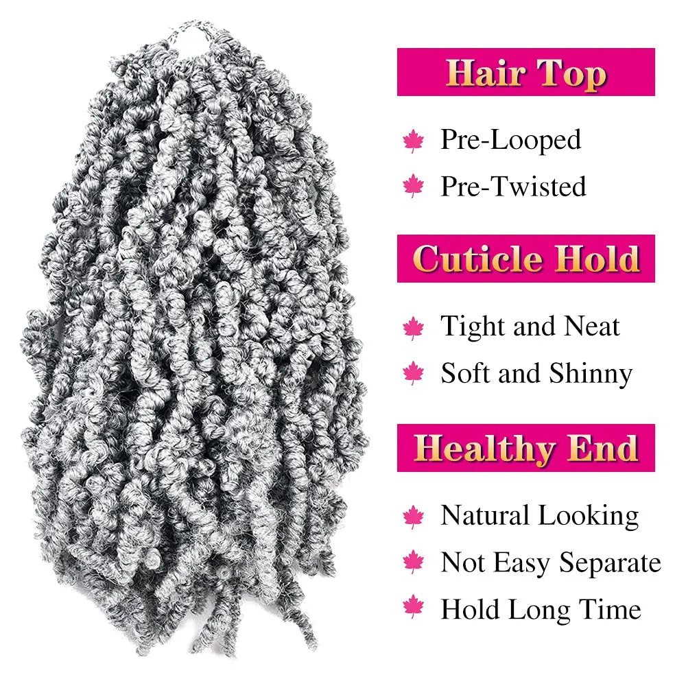3 Packs Grey Short Curly Spring Pre-twisted Braids Synthetic Crochet Hair Extensions 12 inch 15 strands/pack Ombre Bomb Crochet Twist Braids Fiber Fluffy Curly Twist Braiding Hair Bulk (Grey#)