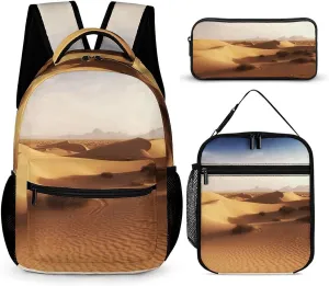 3 Pcs Backpack Set Desert Landscape Travel Bag Portable Casual Daypack Sports Backpacks with Lunch Box Pencil Case