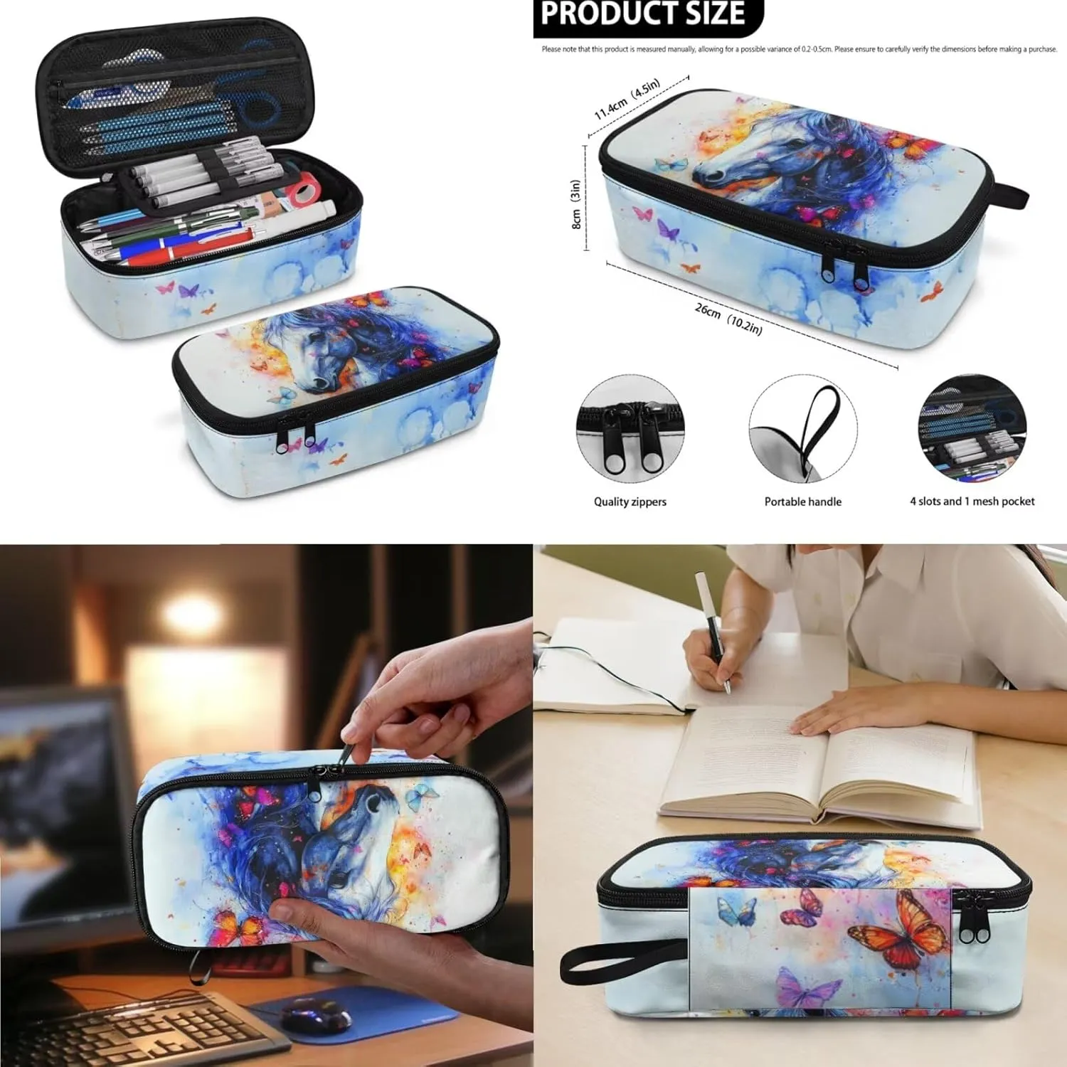 3 Piece Horse Bookbag and Lunchbox Set for 1st Grade Girls Ages 6-7 Ergonomic Elementary School Backpack with Lunch Bag 17 Inch Lightweight