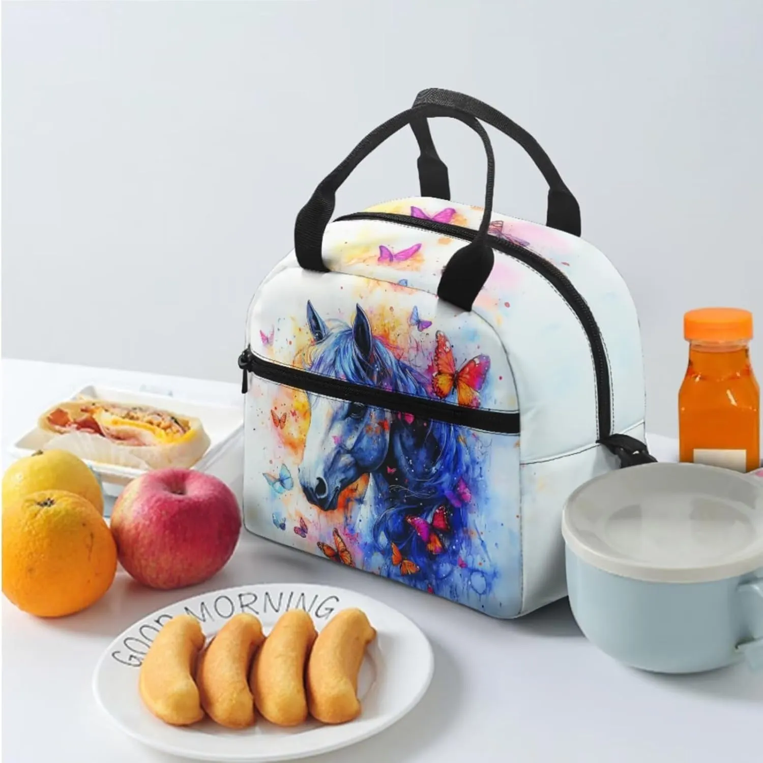 3 Piece Horse Bookbag and Lunchbox Set for 1st Grade Girls Ages 6-7 Ergonomic Elementary School Backpack with Lunch Bag 17 Inch Lightweight