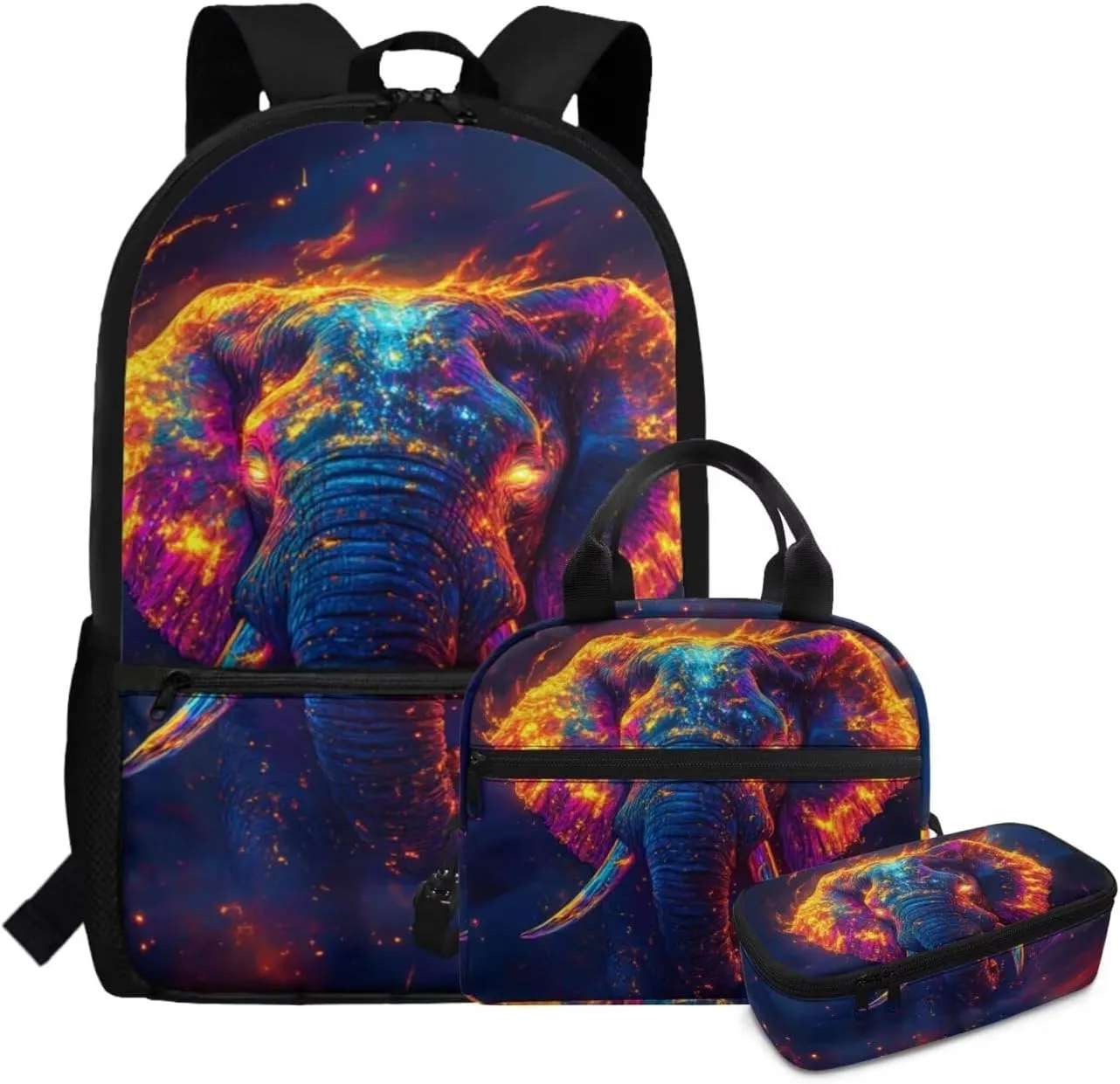 3 Piece Kids Elephant Backpack Set for Boys with Lunch Box Lightweight Ergonomic School Bookbag Spacious Cool Grade 5 Backpacks for Elementary Students Age 10-11