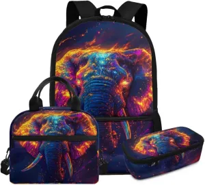 3 Piece Kids Elephant Backpack Set for Boys with Lunch Box Lightweight Ergonomic School Bookbag Spacious Cool Grade 5 Backpacks for Elementary Students Age 10-11