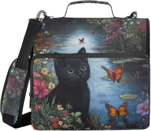3 Ring Binder Zipper Binders Black Cat by The Lake Trapper Keeper Expanding File Folder Bag with Shoulder Strap