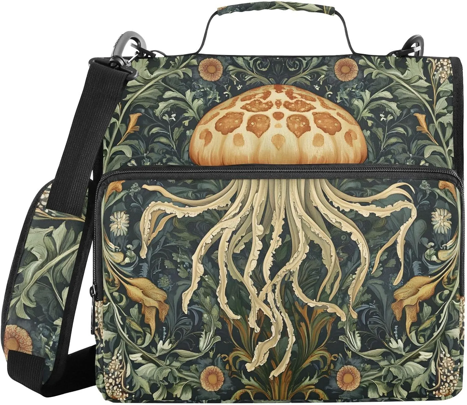 3 Ring Binder Zipper Binders Jellyfish Seaweed Trapper Keeper Expanding File Folder Bag with Shoulder Strap