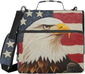 3 Ring Binder Zipper Binders Serious Bald Eagle Flag Trapper Keeper Expanding File Folder Bag with Shoulder Strap