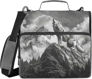 3 Ring Binder Zipper Binders Wolf Roars Trapper Keeper Expanding File Folder Bag with Shoulder Strap