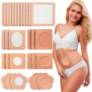 32Pcs Castor Oil Pack Patches Set for Waist Stomach Belly, Highly Absorbent Self-Adhesive Organic Cotton Pads, Leak Free, Portable Disposable for Daily Travel
