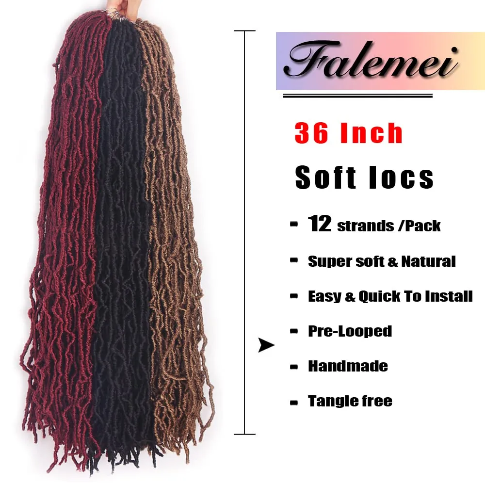 36 Inch Faux Locs Crochet Hair Soft Locs Crochet Braids Hair 6 Packs/lot 95g Goddess Locs Dreadlocs Synthetic Hair Extend Soft Locs Braiding for Women (36 Inch (6packs), 4#)