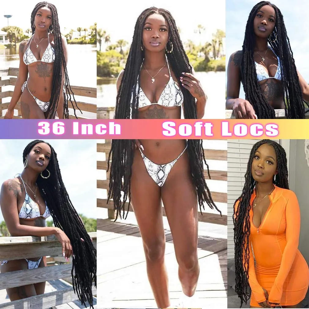 36 Inch Faux Locs Crochet Hair Soft Locs Crochet Braids Hair 6 Packs/lot 95g Goddess Locs Dreadlocs Synthetic Hair Extend Soft Locs Braiding for Women (36 Inch (6packs), 4#)