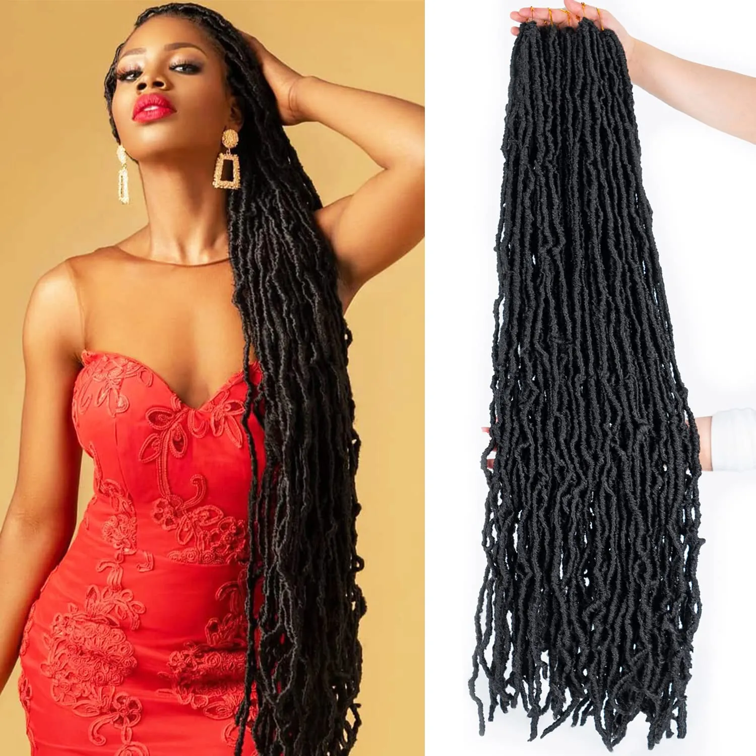 36 Inch New Soft Locs Crochet Hair Faux Locs Crochet Braids Hair 6 Packs/lot Super Long Goddess Locs Dreadlocs Synthetic Hair Extend Pre Looped Natural Soft Locs Braiding for Women (36 Inch, 1B)