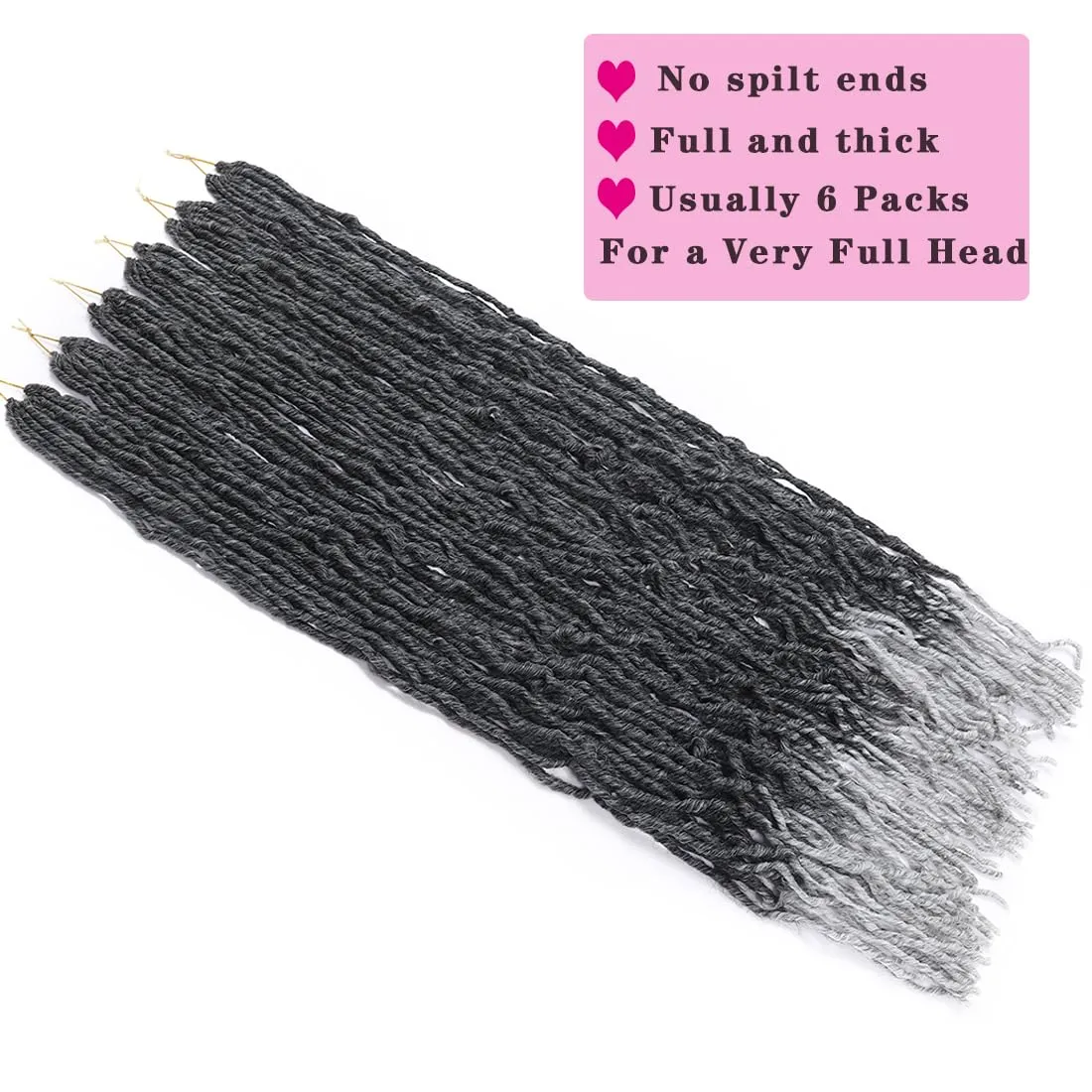 36inch Soft New Faux Locs Colorful Long Goddess Locs Crochet Hair 6packs Natural Pre Looped Natural Crochet Braid Curly Wave Braiding Hair (36 Inch (Pack of 6), TGrey)