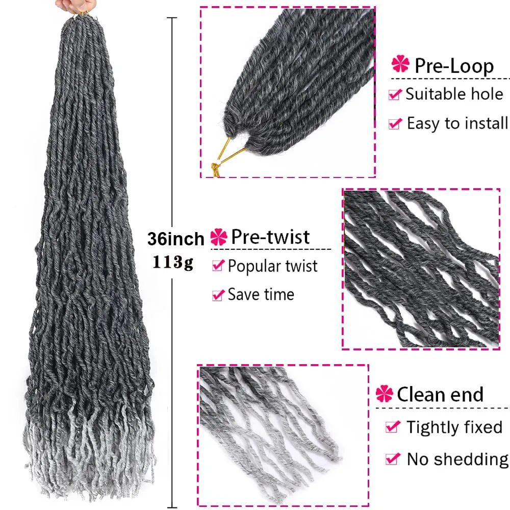 36inch Soft New Faux Locs Colorful Long Goddess Locs Crochet Hair 6packs Natural Pre Looped Natural Crochet Braid Curly Wave Braiding Hair (36 Inch (Pack of 6), TGrey)