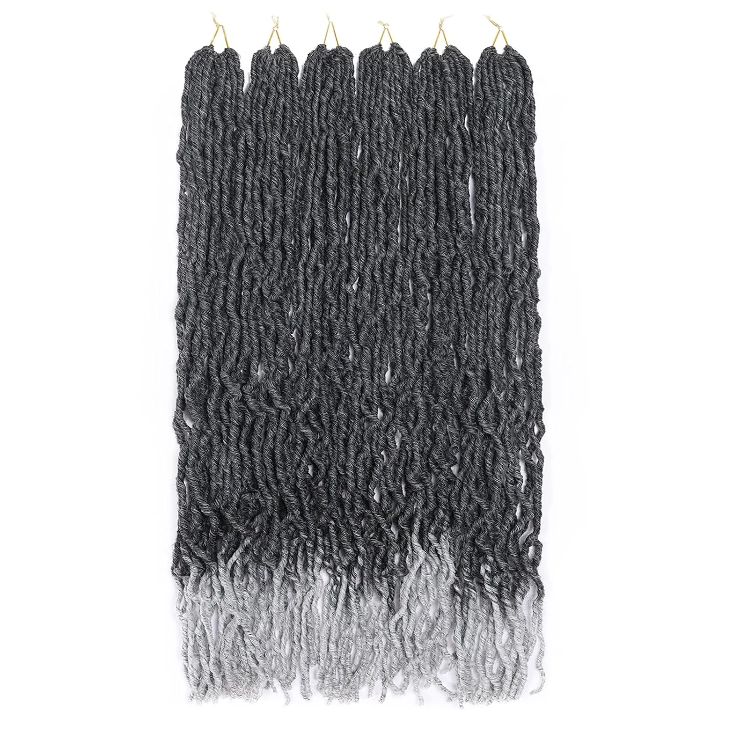 36inch Soft New Faux Locs Colorful Long Goddess Locs Crochet Hair 6packs Natural Pre Looped Natural Crochet Braid Curly Wave Braiding Hair (36 Inch (Pack of 6), TGrey)