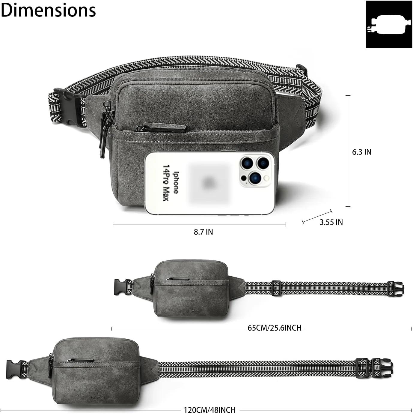 3L Fanny Packs Belt Bag for Women Small Everywhere Crossbody Bag Waist Bag Faux Leather Sling Chest Bag Purse