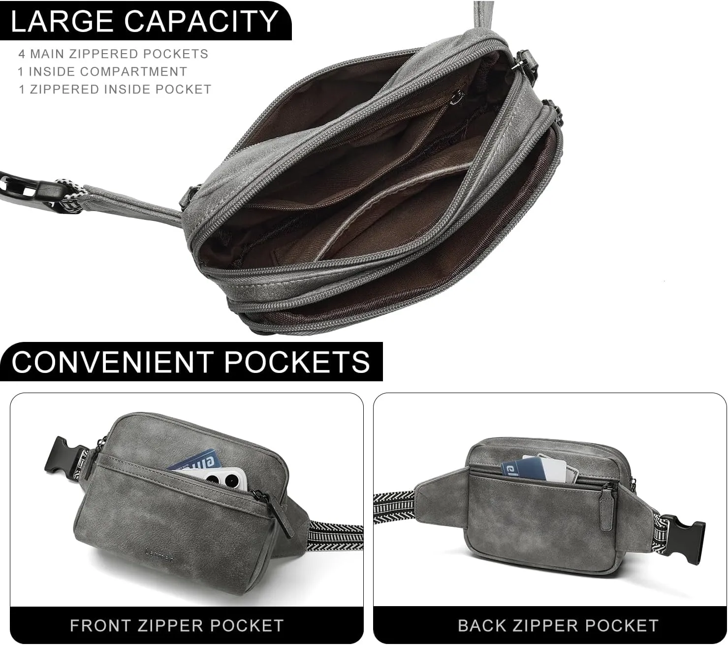 3L Fanny Packs Belt Bag for Women Small Everywhere Crossbody Bag Waist Bag Faux Leather Sling Chest Bag Purse