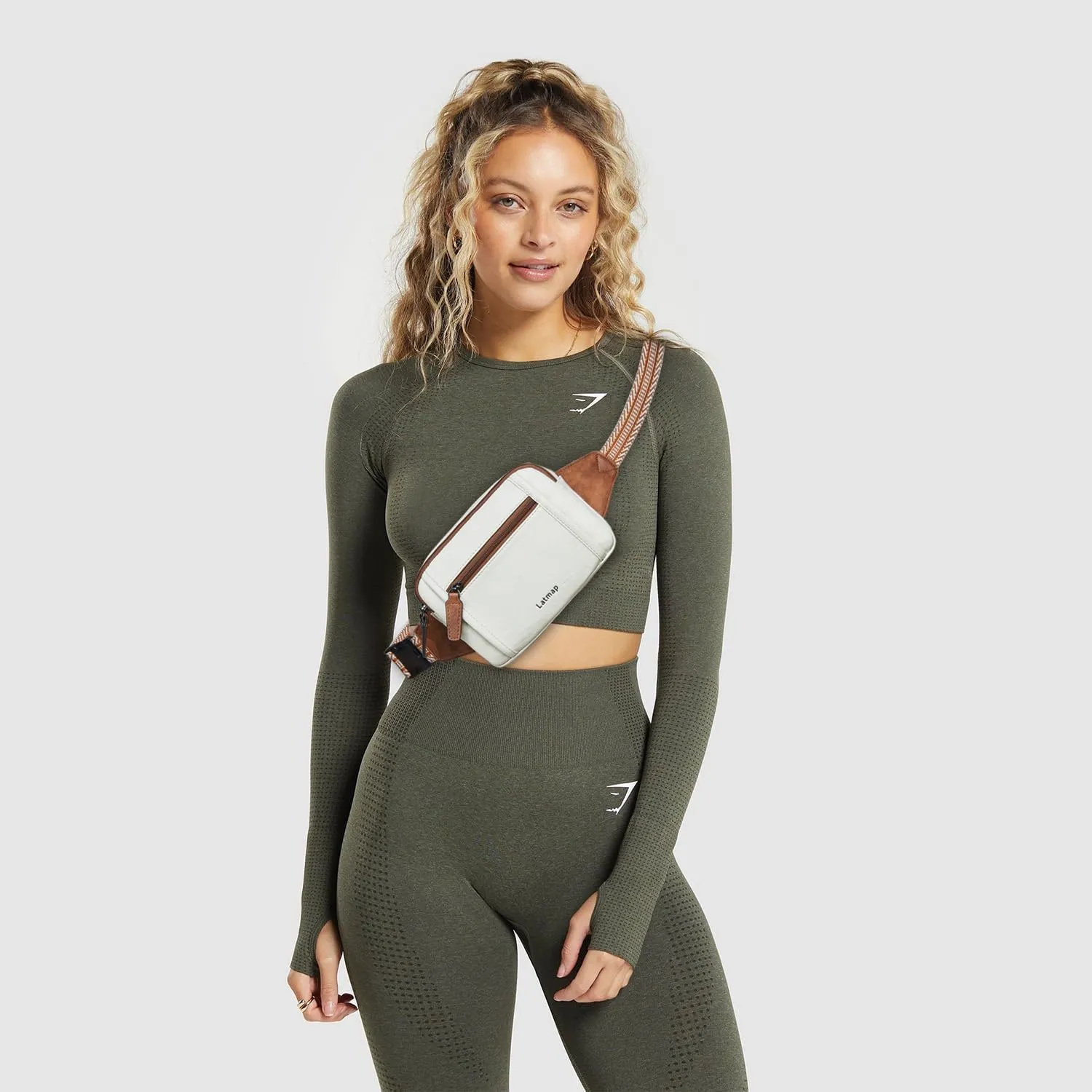 3L TRIPLE ZIP Fanny Packs Belt Bag For Women Men Crossbody Waist Pack Sling Chest Bum Travel Bag Purse Faux Leather Fashion Cute Beige