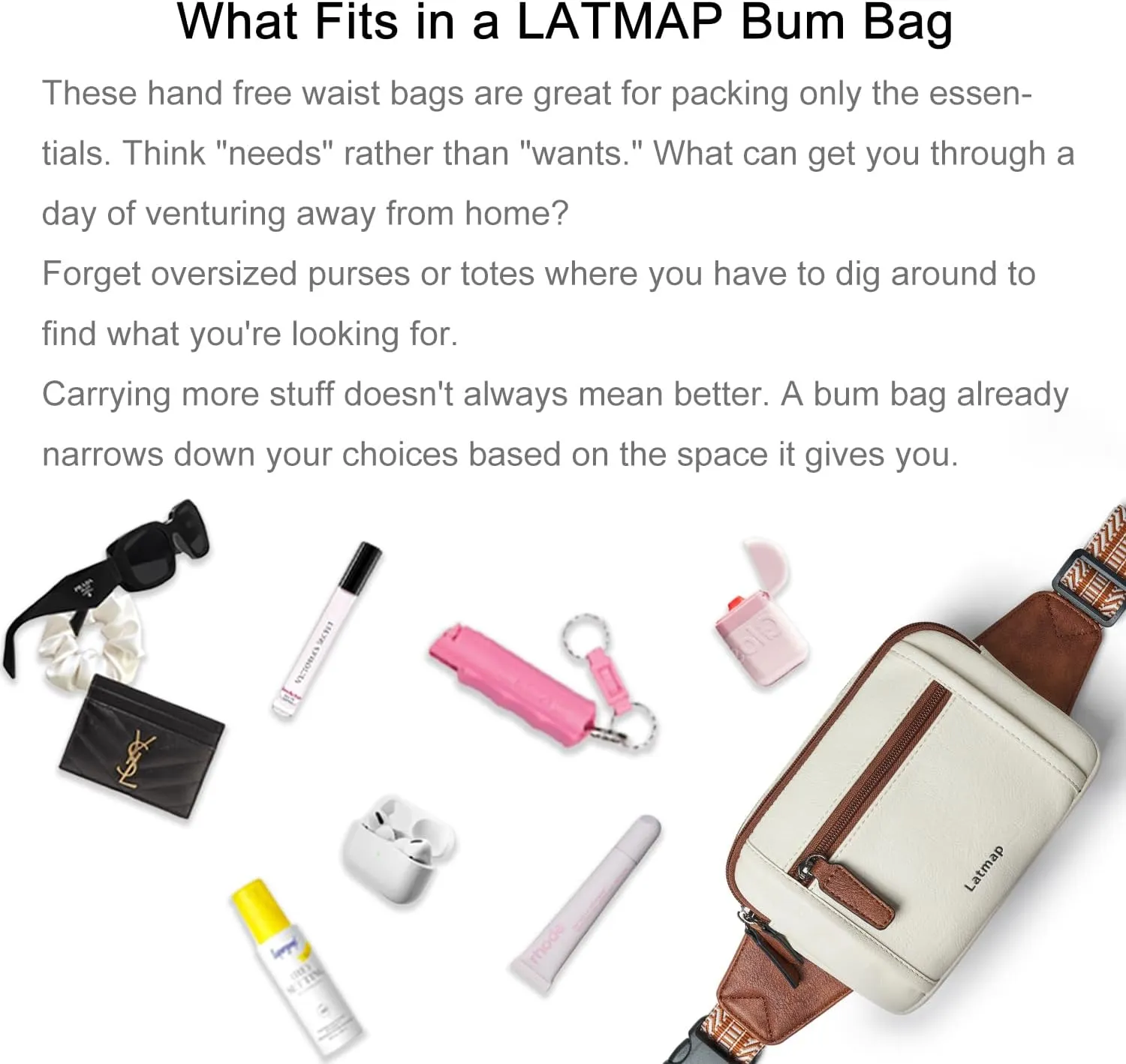 3L TRIPLE ZIP Fanny Packs Belt Bag For Women Men Crossbody Waist Pack Sling Chest Bum Travel Bag Purse Faux Leather Fashion Cute Beige