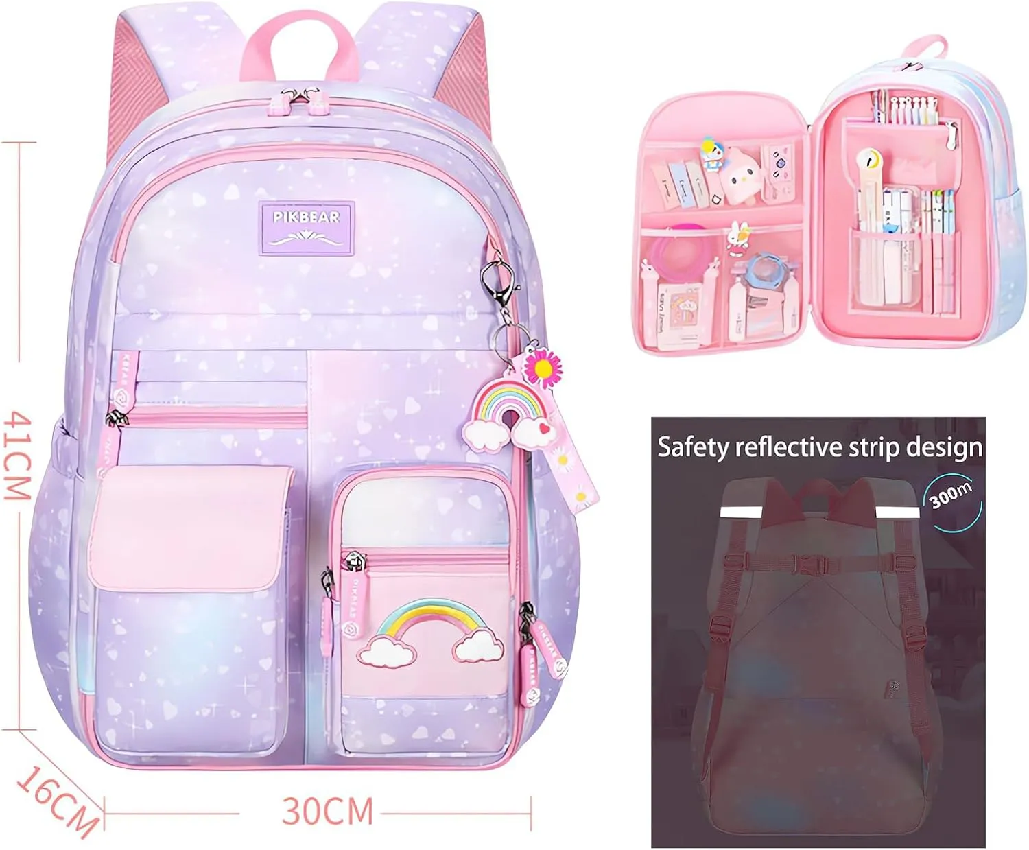 3Pcs Girl Backpack Set, Cute Kids Rainbow School Bag Backpack,School Bookbag For Girl With Shoulder Bag And Pencilcase