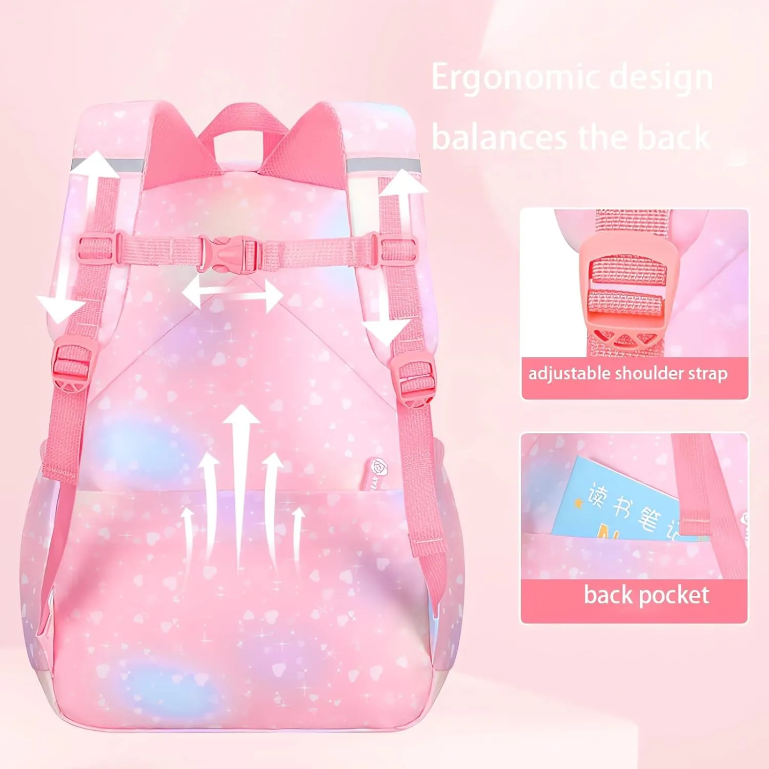3Pcs Girl Backpack Set, Cute Kids Rainbow School Bag Backpack,School Bookbag For Girl With Shoulder Bag And Pencilcase
