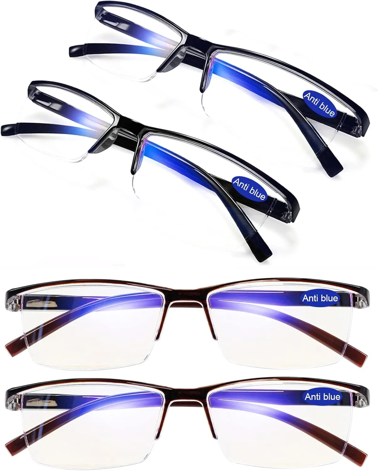 4 Packs Blue Light Glasses Magnification 1.0 Men Women Anti Glare Blocker Reading UV Filter Computer Readers 1.0 1.25 1.5 1.75 2.0 2.25 2.5 2.75 3.0 3.5 4.0