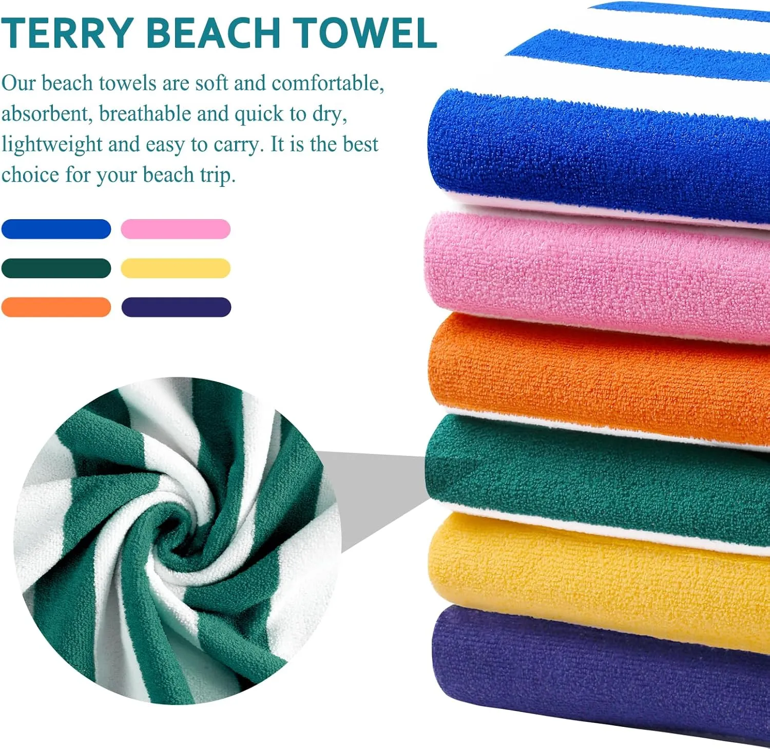 4 Packs Oversized Stripe Beach Towel Thin Terry Set for Women Men 72X40 Inch Big Extra Large Size Clearance Travel Camping Absorbent Towels Accessories Beach Essentials Blanket Adults Gift Green