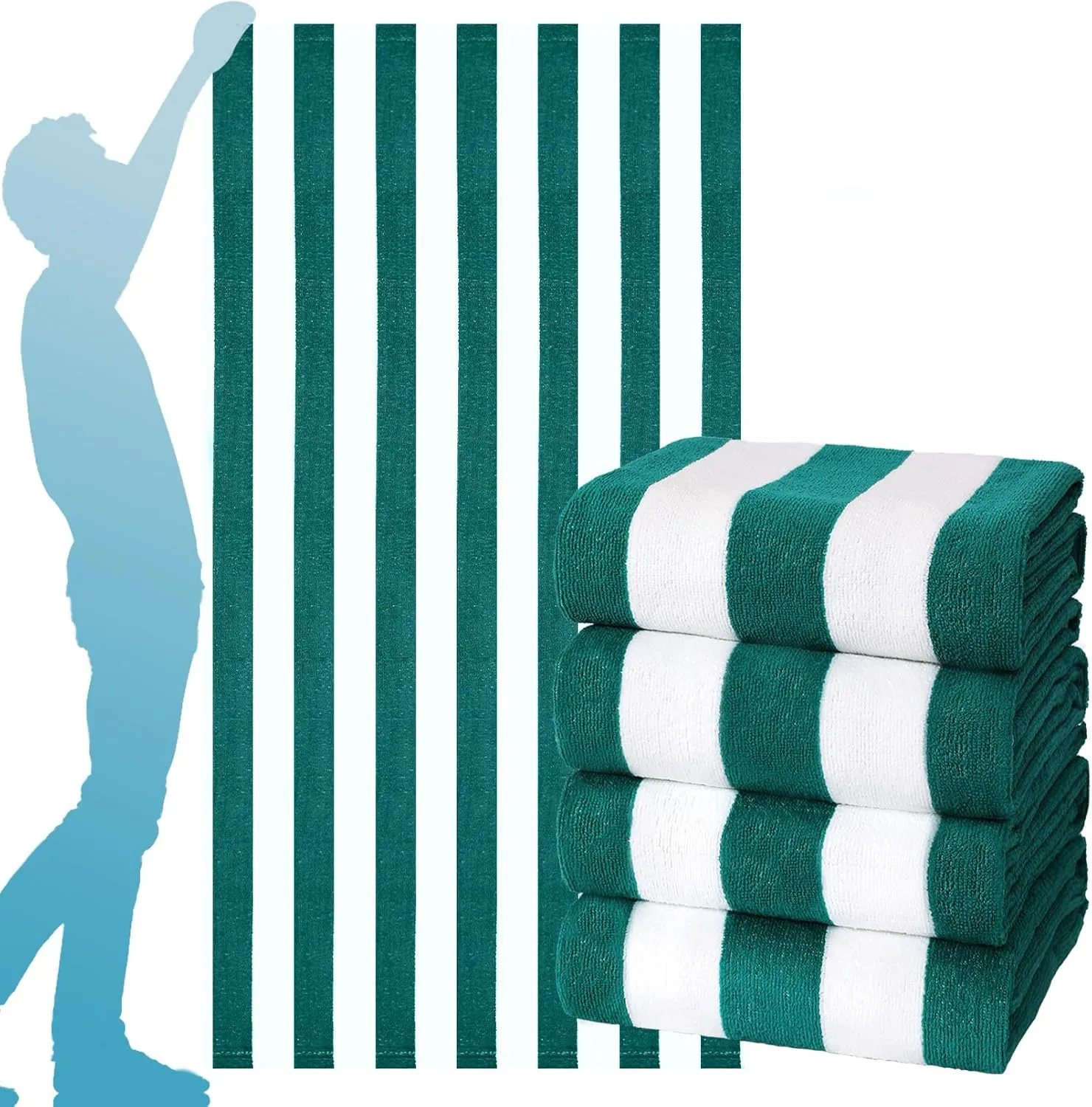 4 Packs Oversized Stripe Beach Towel Thin Terry Set for Women Men 72X40 Inch Big Extra Large Size Clearance Travel Camping Absorbent Towels Accessories Beach Essentials Blanket Adults Gift Green