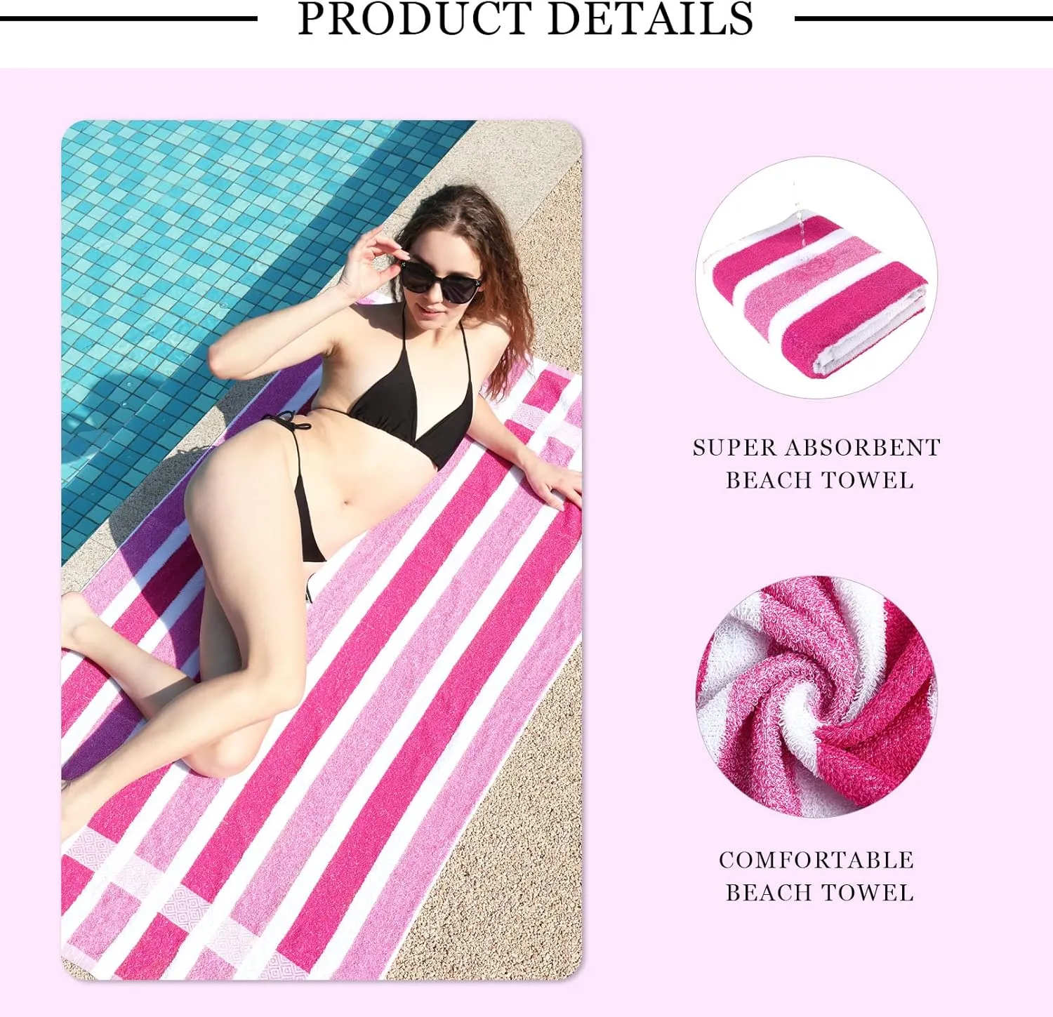 4 Packs Stripe Beach Towel Thin Terry Set for Women Men 60X30 Inch Extra Oversized Large Size Clearance Travel Camping Absorbent Towels Accessories Beach Essentials Blanket Adults Gift Pink White