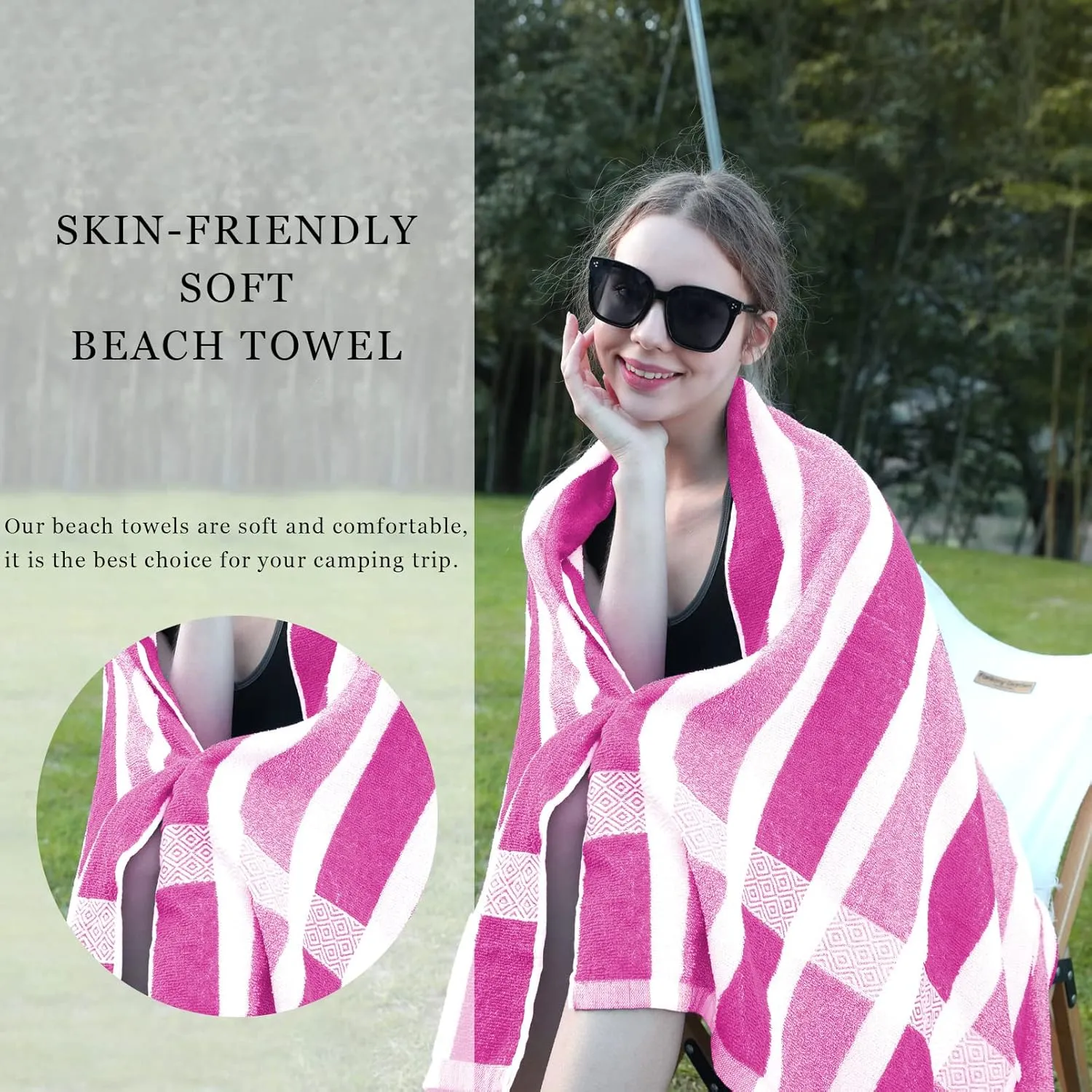 4 Packs Stripe Beach Towel Thin Terry Set for Women Men 60X30 Inch Extra Oversized Large Size Clearance Travel Camping Absorbent Towels Accessories Beach Essentials Blanket Adults Gift Pink White