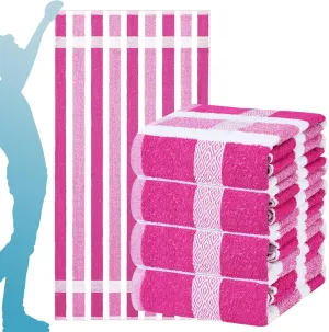 4 Packs Stripe Beach Towel Thin Terry Set for Women Men 60X30 Inch Extra Oversized Large Size Clearance Travel Camping Absorbent Towels Accessories Beach Essentials Blanket Adults Gift Pink White