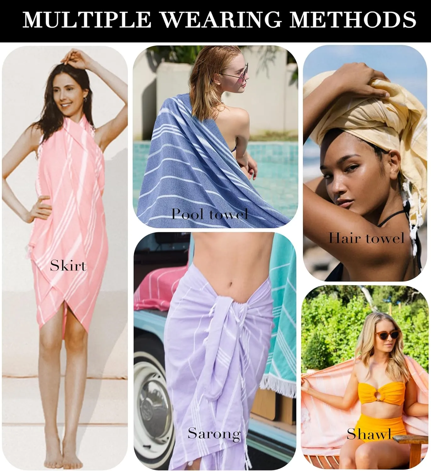 4 Packs Turkish Beach Towels Gym Towel Camping Blanket Xl Large Big Size Sandfree Sandrpoof Thin Fast Drying Packable Honeymoon Travel Essential Summer Vacation Accessories Hawaii Trip Necessities