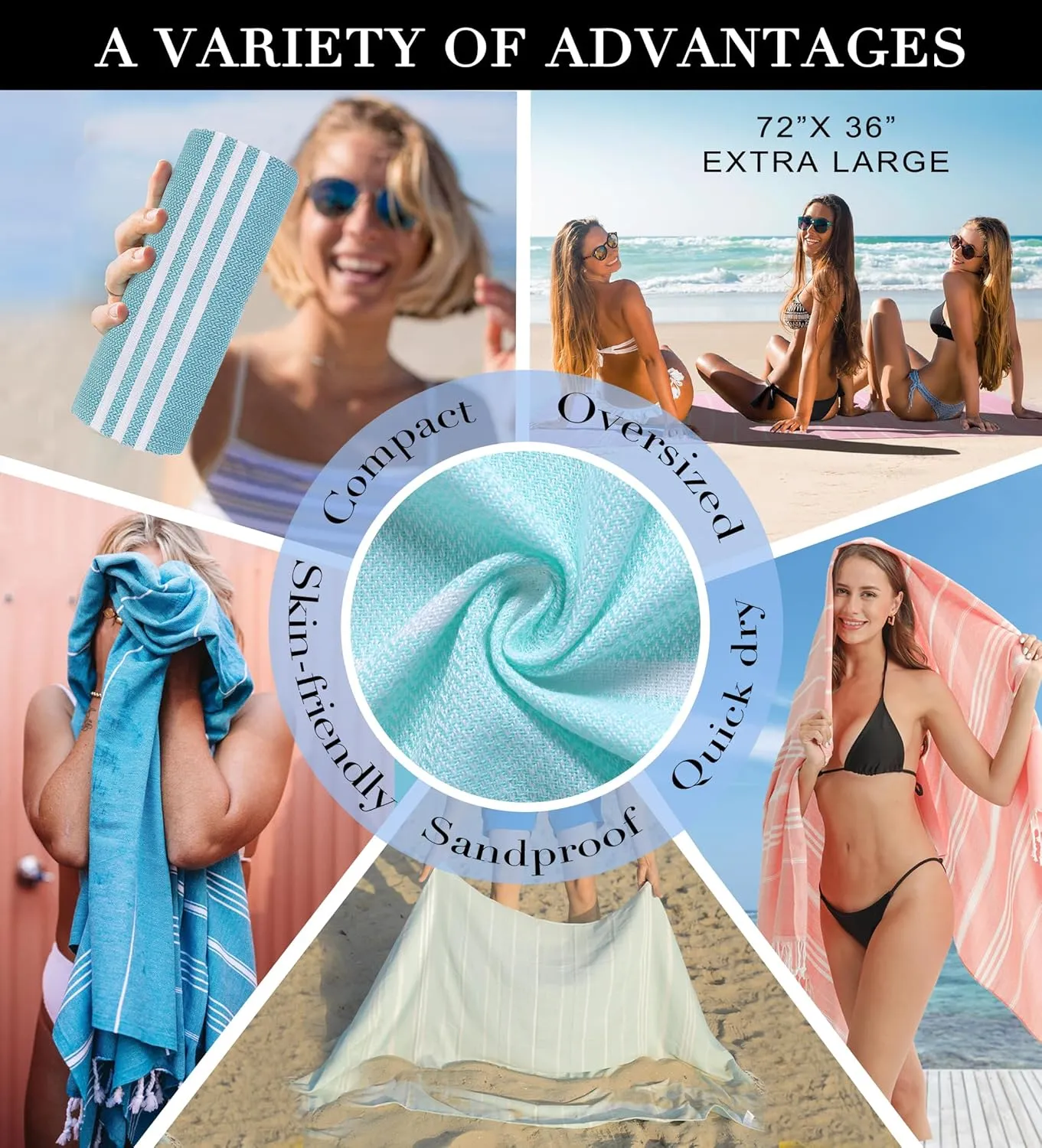 4 Packs Turkish Beach Towels Gym Towel Camping Blanket Xl Large Big Size Sandfree Sandrpoof Thin Fast Drying Packable Honeymoon Travel Essential Summer Vacation Accessories Hawaii Trip Necessities