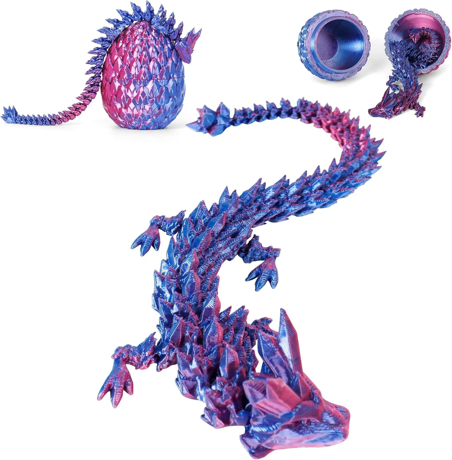 4 PCS Dragon Egg, 3D Printed Dragon Eggs with Dragon Inside Surprise Mystery Easter Egg Fidget Toy, Articulated Crystal Toys for Kid Desk Decor (4PCS)