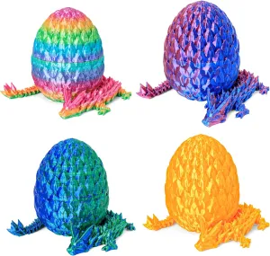 4 PCS Dragon Egg, 3D Printed Dragon Eggs with Dragon Inside Surprise Mystery Easter Egg Fidget Toy, Articulated Crystal Toys for Kid Desk Decor (4PCS)