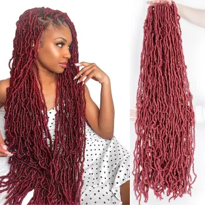 40 Inch New Soft Locs Crochet Hair 6 Packs Burgundy Faux Locs Crochet Braids Hair Red Pre Looped Synthetic Super Long Pre Extended Crochet Locs Braiding Hair (40 Inch (Pack of 6), BUG#)