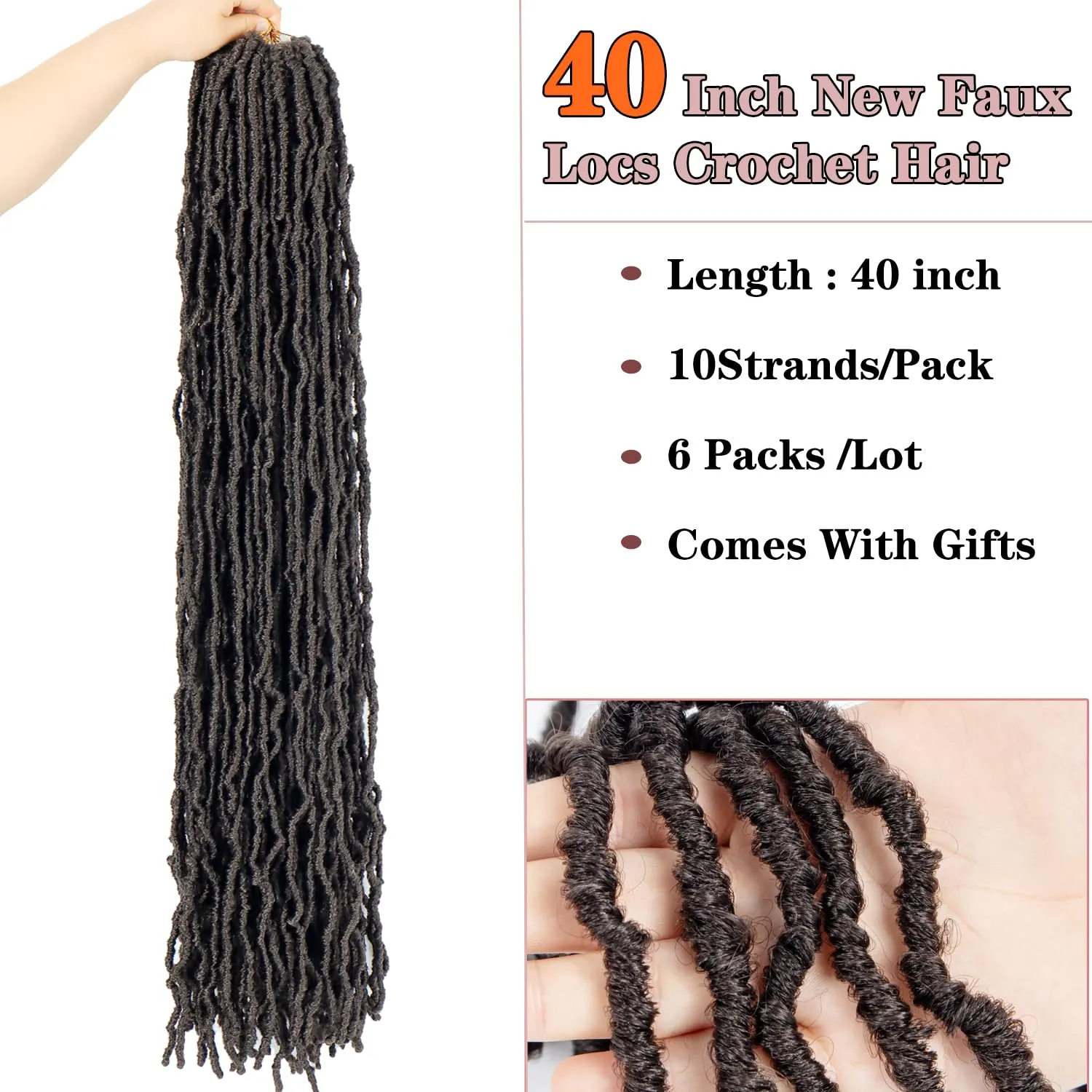 40 Inch New Soft Locs Crochet Hair 6 Packs Natural Color Faux Locs Crochet Braids Hair Pre Looped Synthetic Super Long Pre Extended Crochet Locs Braiding Hair (40 Inch (Pack of 6), 4#)