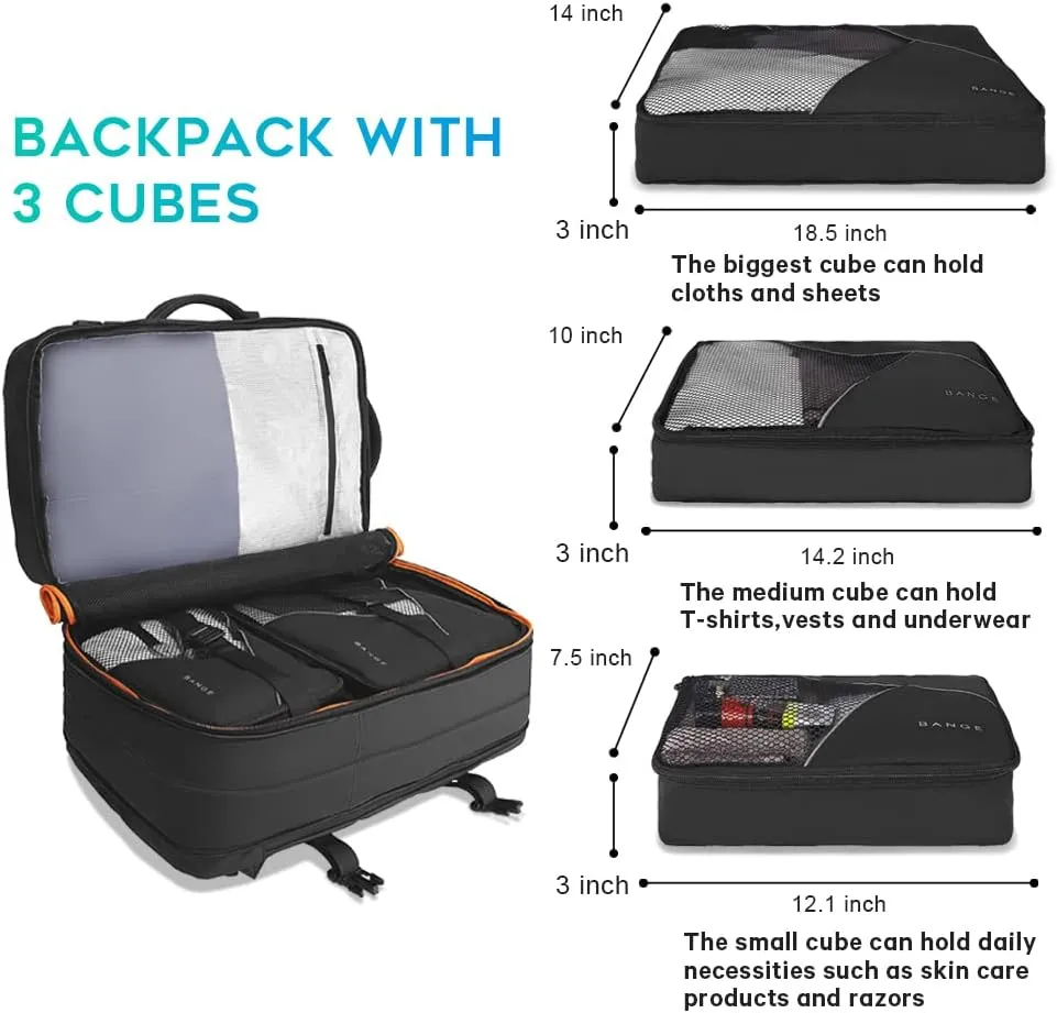 45L Carry On Backpack, Weekender Travel Backpacks, 17.3 inch Laptop Back Pack Business Expandable Bag for Men and Women… (Blake45L（with3cubes))…