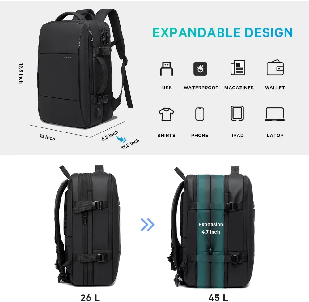 45L Carry On Backpack, Weekender Travel Backpacks, 17.3 inch Laptop Back Pack Business Expandable Bag for Men and Women… (Blake45L（with3cubes))…