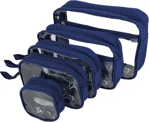 5 Piece Diaper Bag Organizer Pouch Set, Clear with Straps and Pacifier Case - Navy